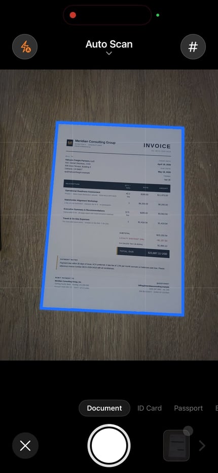 ScanLens using the iPhone camera to detect the edges of a paper invoice automatically